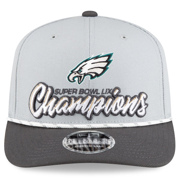 Philadelphia Eagles New Era Super Bowl LIX Champions Locker Room Trophy Collection 9SEVENTY Rope Adjustable Hat - Gray/Charcoal