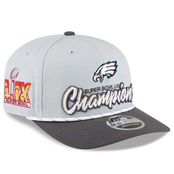 Philadelphia Eagles New Era Super Bowl LIX Champions Locker Room Trophy Collection 9SEVENTY Rope Adjustable Hat - Gray/Charcoal
